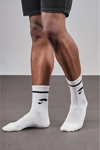 king brich 4 Pack Patterned Athlete Unisex White Socks