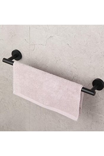 DLC Wall Mounted Single Rod Towel Holder - Heavy Duty Matte Black Bathroom Organizer