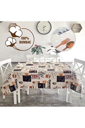 Pucioasa Teflon-coated cotton tablecloth, 120x160cm, Coffee V3