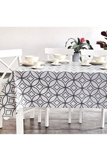 Pucioasa Teflon-coated cotton tablecloth, round, diameter 160cm, geometric pattern with circles