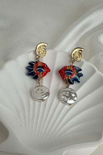 Modex Special Series Pearl Detailed Fish Hanging Earrings (6cm)