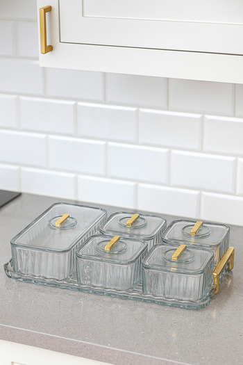 EA HOME Anthracite Gold Handle 5 Piece Breakfast and Nut Presentation Tray