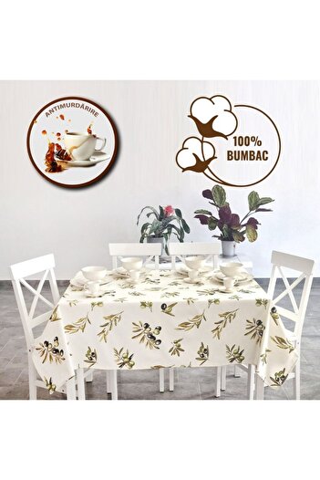 Pucioasa Teflon-coated cotton tablecloth, round, diameter 140cm, Olive Leaves