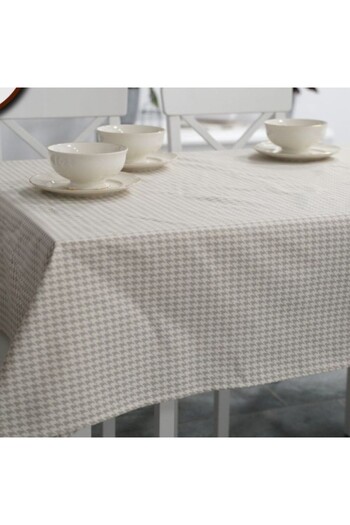 Pucioasa Teflon-coated cotton tablecloth, 120x160cm, geometric zig-zag beige