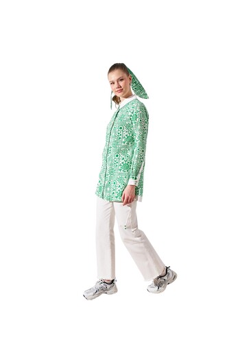 Kayra Patterned Shirt Collar Tunic Clover Green