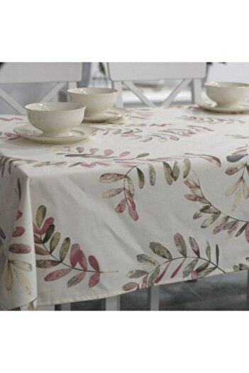 Pucioasa Teflon-coated cotton tablecloth, round, diameter 180cm, pastel leaves