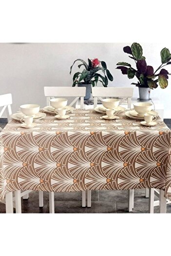 Pucioasa Teflon-coated cotton tablecloth, 120x160cm, brown geometric pattern