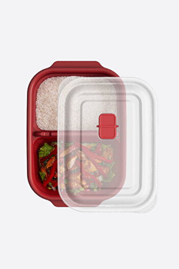 12den İki Bölmeli Mikrodalga Saklama Kabı 2’li Set, Mikrodalgaya Uygun Kapaklı Saklama Kabı 2x(1200ml)