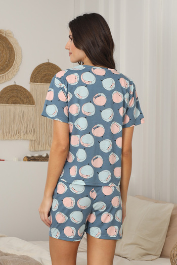 Fulla Moda Set pijama din bumbac pieptănat cu model și pantaloni scurți