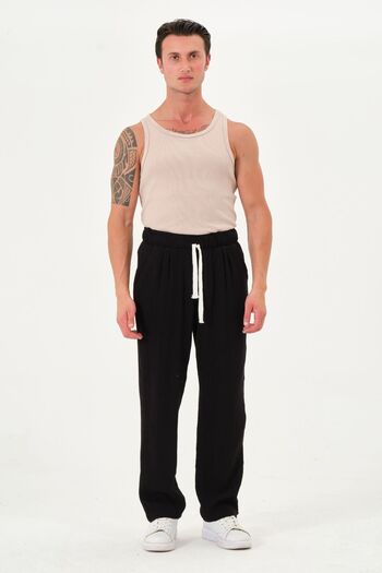 RELAXL 100% Cotton Relaxed Fit Summer Muslin Fabric Baggy Black Trousers