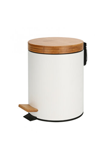 Raki RAKI ICIKALA metal bathroom waste bin with pedal and bamboo lid 12lt 25xh38cm white