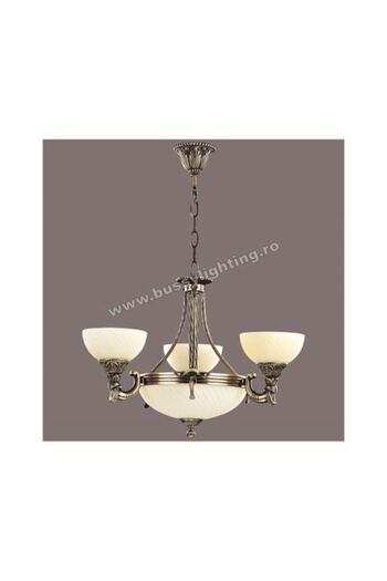 CandelabreClasice Omega Chandelier with 3 Arms, Classic Design, Antique Bronze Finish, Cream Shade
