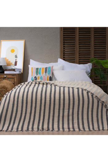 Befera Design 4 Layer Muslin 100% Cotton Double Pique Bedspread 220X240 Anthracite Striped