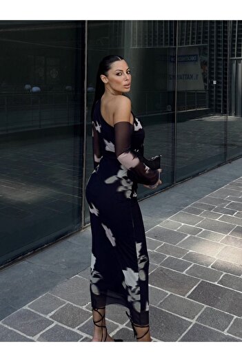badibadii One Shoulder Patterned Tulle Dress