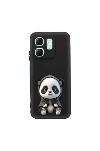 PrintiFy Infinix Hot 50i ile Uyumlu Sevimli Panda (0214d) Tasarımlı Siyah Lansman Kılıf
