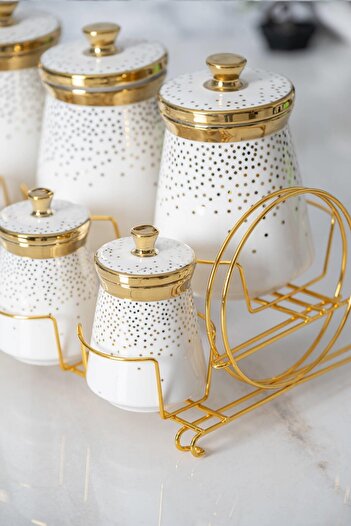 ACAR 6388 Fleur Metal Stand 7 Spice Set Gold
