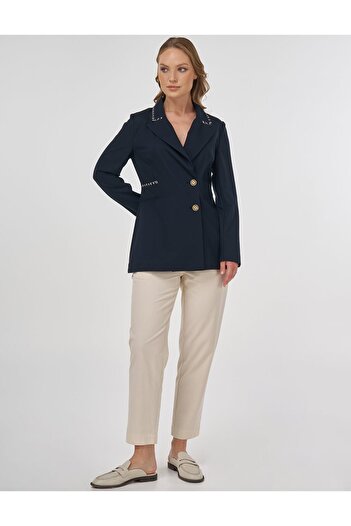Kayra Double Buttoned Viscose Blazer Jacket Dark Navy Blue