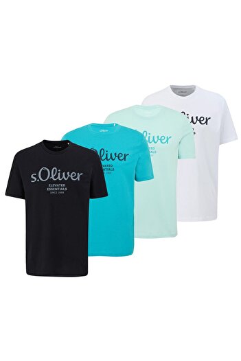 s.Oliver Herren T-Shirt, 4er Pack - Basic, Logoprint, Rundhals, Baumwolle
