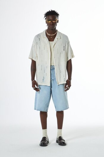 VAMOSCLO Oversize Perforated Knit Shirt Ecru