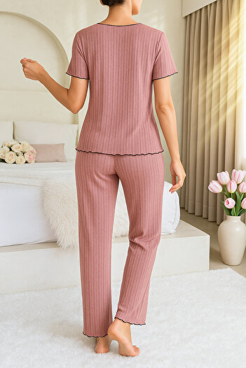 BELLA NOTTE Gül Kurusu Pamuklu Kısa Kollu Pijama Takımı