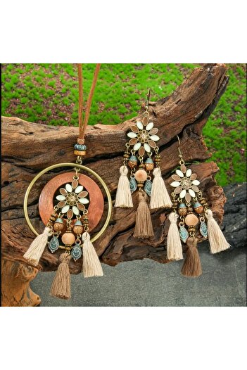 ORGANICYOU مجموعة مجوهرات عصرية للسيدات من YIWU مكونة من 3 قطع من Boho Vacation، لطيفة، فسيفساء زجاجية من سبائك الزنك مطلية بالنحاس