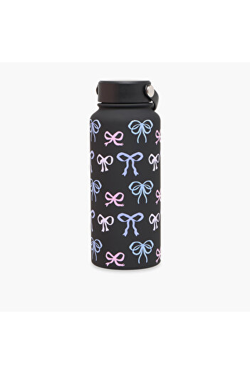 Lifestyle Bow Print Double Wall Stainless Steel Water Bottle with Handle - 1 L