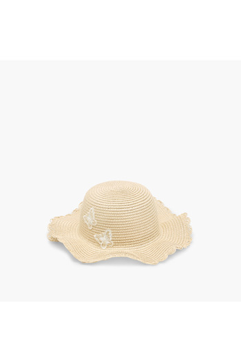 Juniors Textured Hat with Butterfly Applique