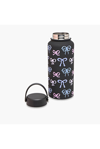Lifestyle Bow Print Double Wall Stainless Steel Water Bottle with Handle - 1 L