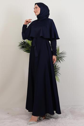 GİYZAMİLA Mona Cape Dress Navy Blue