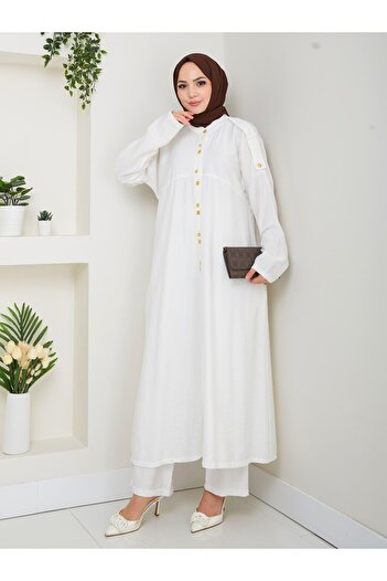 HARMAN BUTİK Women's Buttoned Strawberry Fabric White Double Suit
