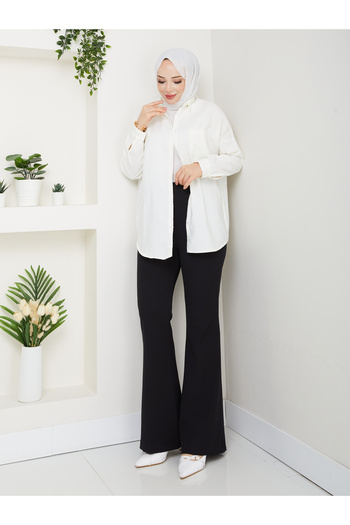 Moda İncir Spanish Cuff Trousers with Elastic Waist