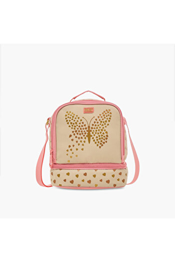 MUST Butterfly Print Lunch Bag with Adjustable Strap and Zip Closure