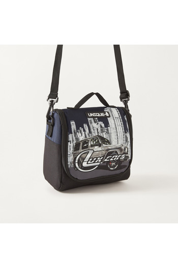 Unique -1 Car Print Lunch Bag with Adjustable Strap and Zip Closure