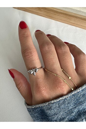ringbox Silver Colored Steel Tarnish Free Winged Ring