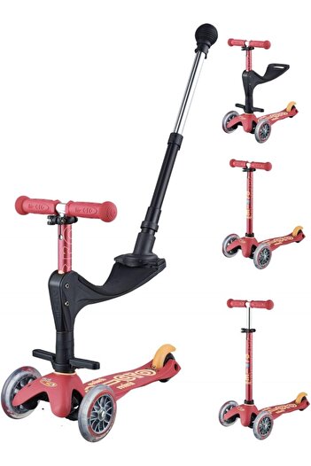 Micro Micro Scooters Mini Micro 3 in 1 Deluxe Plus - Ruby Red | Kids Scooter with LED Wheels | 3-5 Years
