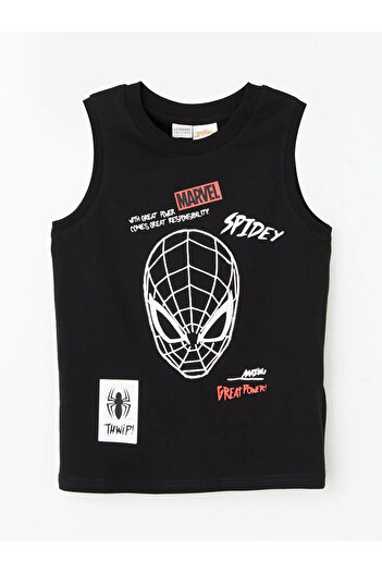 LC Waikiki Lcw Kids Black Crew Neck Spider-Man Printed Boys Undershirt