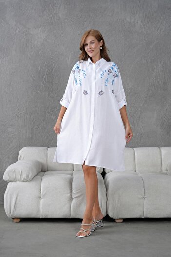 BURRASCA Oversize Linen Tunic with Embroidery