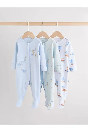 Next Baby 100% Organic Cotton Blue/White Colored Elephant Patterned 3-Piece Sleeping Bag Set with Snap Fasteners Alyaw3103