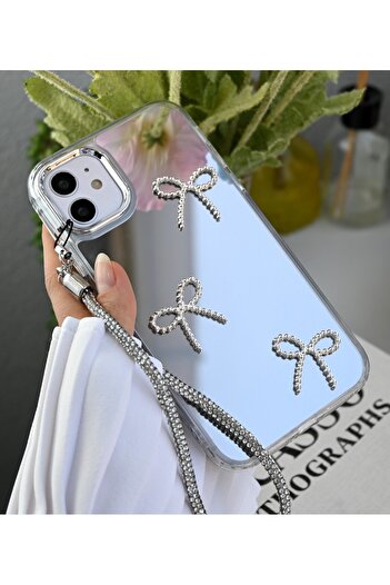 Go Aksesuar iPhone 11 Compatible Anti-Knock Silicone Case with Mirrored Charm Bow Design