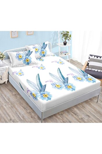 OEM Sheet and pillowcases for double bed, Finet, blue floral, 180x200cm, 3 pieces, for