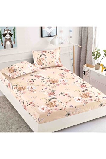 JOJO HOME Double bed sheet with elastic, Finet, 3 pieces, 2 persons, 180x200cm, Peony, Beige