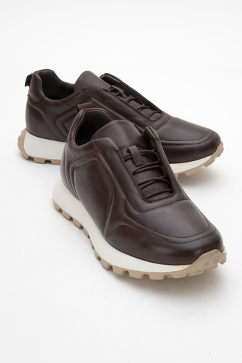 Dericlub Men's Thick Sole Comfort Casual Shoes Real Leather Cr 2570 Brown