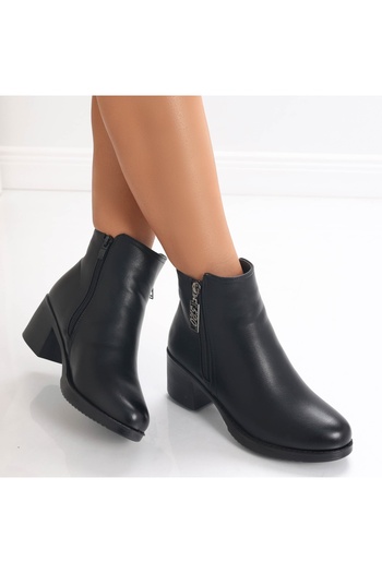 MODA STİL Women's Black Fur-lined Boots Made of Rakifa Eco-Leather, 40