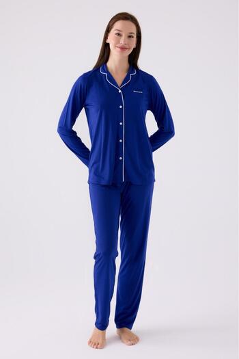 Pierre Cardin Women's Cobalt Front Button Cotton Modal Pajama Set