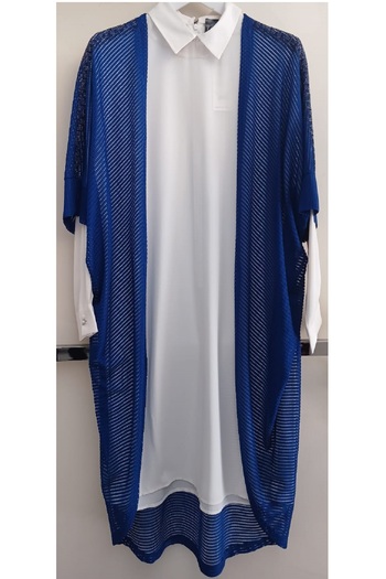 N.Y.YILDIZ Star Low Sleeve Mesh Jacket Long Tunic Shirt Collar Vest Jacket Shoulder Stone Double Set