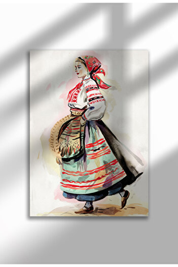 21mxm Romanian Folklore Poster, Traditional Costumes Digital Print on Canvas, Vintage Ethnic Wall Art