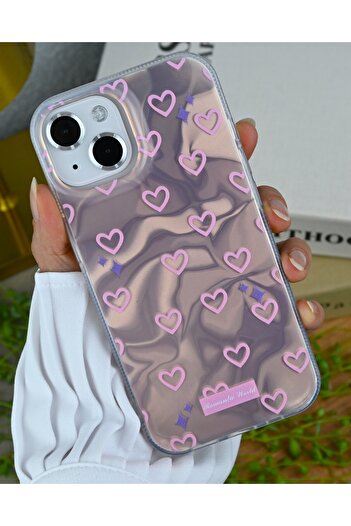 Go Aksesuar iPhone 15 - 14 - 13 Compatible Romantic Heart Color Transition Glossy Design Silicone Case