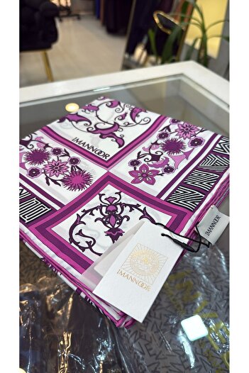 Imannoor Floral Patterned Ecru Fuchsia Scarf 231 4016