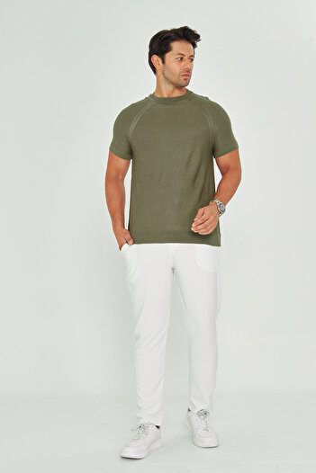 EDITION MAN Πλεκτό μπλουζάκι Olive Thin Summer Soft Cotton Crew Neck EE100511597