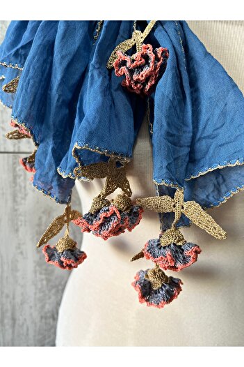 KAFTAN TAKI TASARIM Crochet Cotton Foulard Shawl 60X1.75Cm Split Model